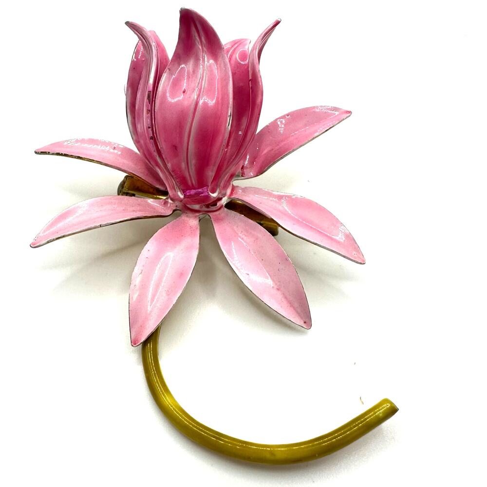 Original by Robert signed vintage gold tone pink green enamel 3D flower brooch